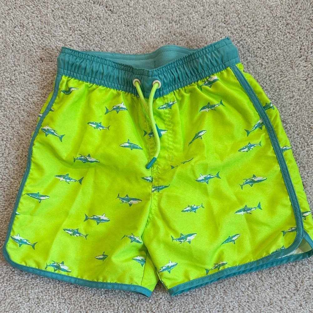 Catalina Lime Green Shark Print Kids Shorts